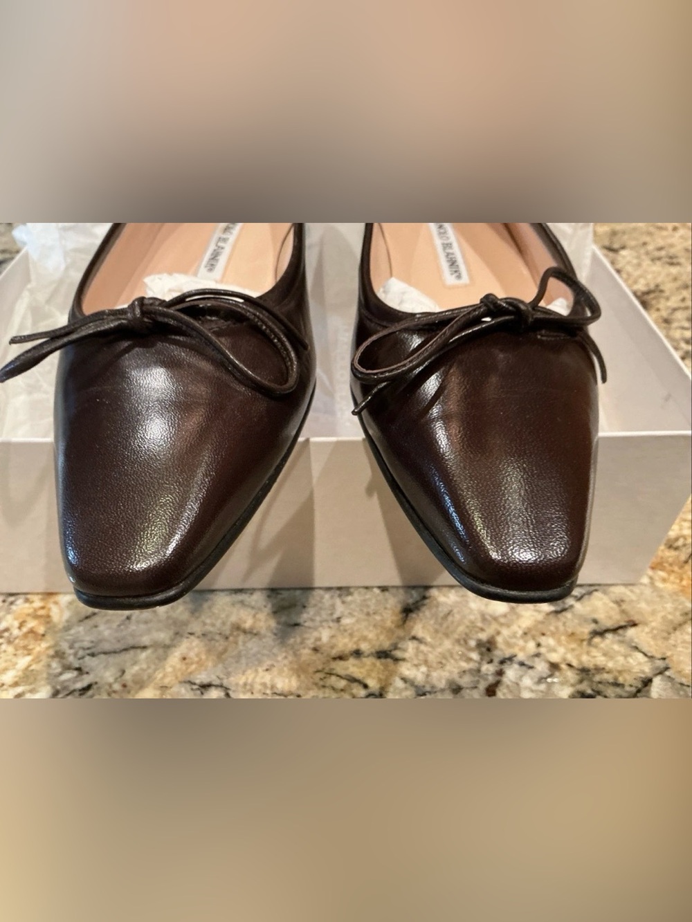 Manolo Blahnik Chocolate Brown Leather Bow Flats 39.5 - Picture 6 of 8